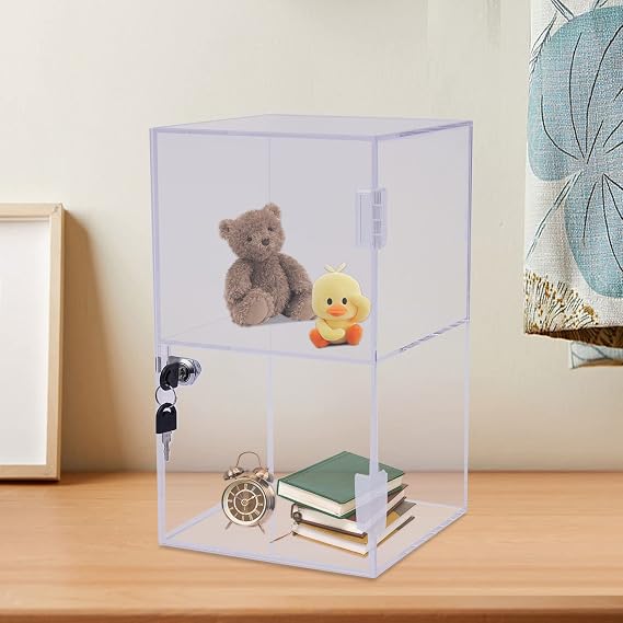 Acrylic Display Case with Lock Key, 2 Tier Showcase Display Cabinet Clear Countertop Display Cabinet, Acrylic Display Box Display Cabinets Multi Functional Safe Storage Box for Retail Store
