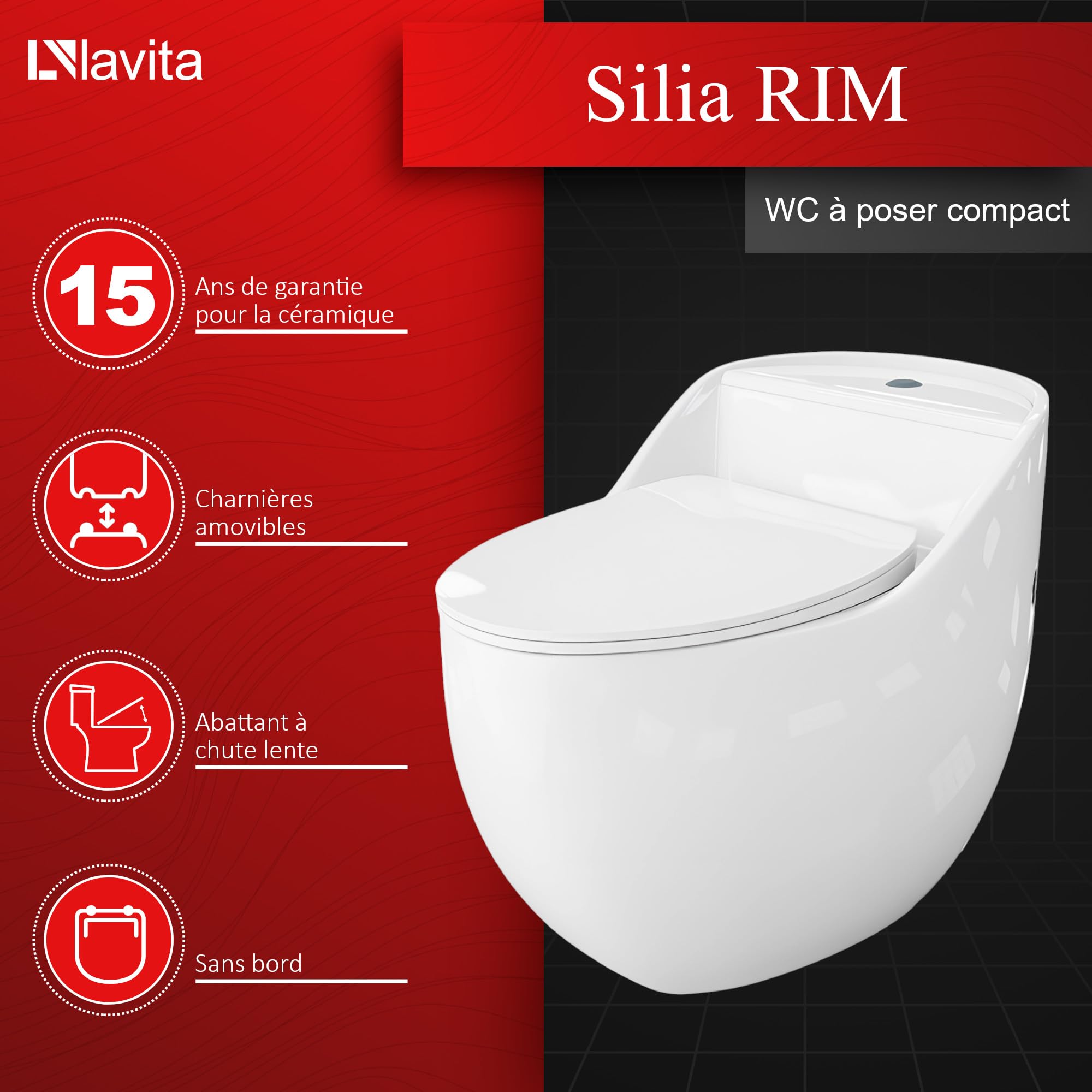 WC Lavita Blanc Plastique Rectangulaire Montage au sol
