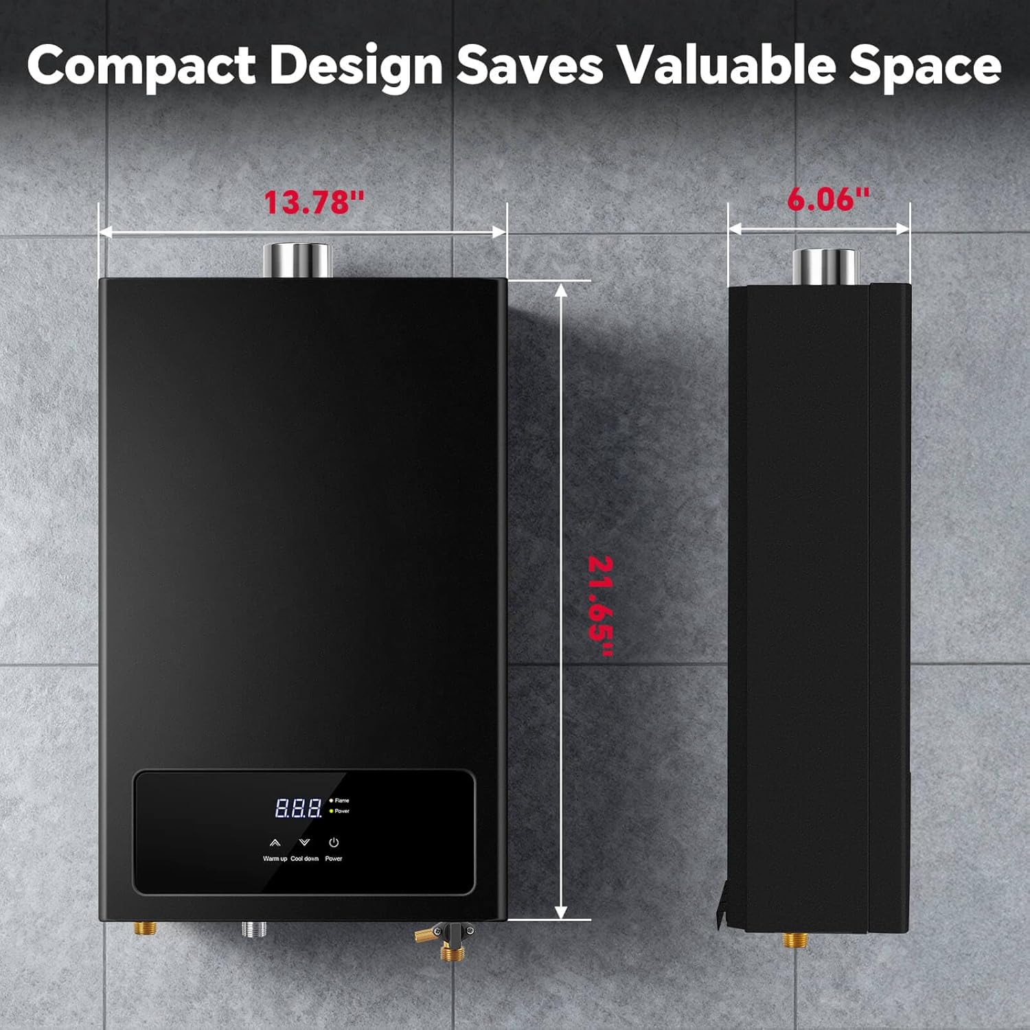 SNDOAS Tankless Hot Water Heater Natural Gas, 4.23 GPM 16L Tankless Water Heater Indoor Use,85,300 BTU Forced Exhaust Instant Hot Water Heater,LED Display,Whole House, Multi-Protection,Black