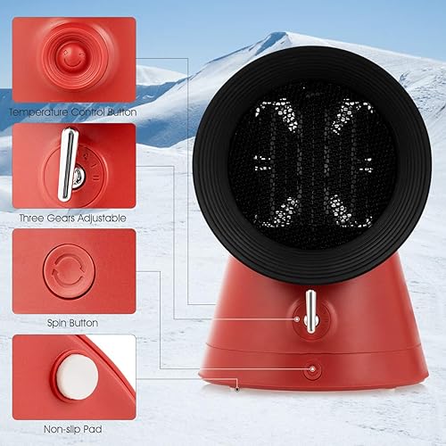 Miniatura 8 de GOFLAME Mini ventilador eléctrico de refrigeración con calentador de espacio, calentador de espacio 2 en 1 con termostato ajustable, calentador de