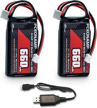 SCX24 Battery 660mAh 2S 7.4V Lipo Battery 20CBurst 40C with PH2.0 Plug for SCX24 RC Models with USB Charger