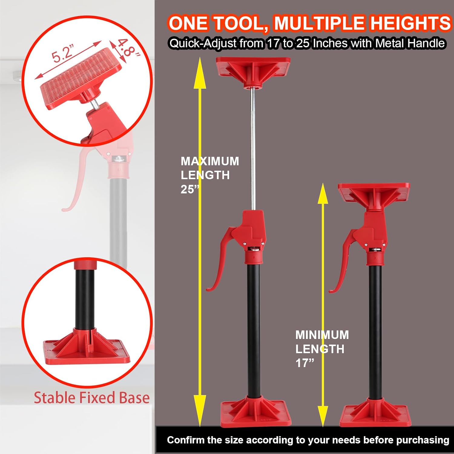 Cabinet Jacks for Installing Cabinets from 17" to 25" – 2 Pack Adjustable Support Pole, Telescoping Third Hand Jack Rod Extends, Supports Up to 160 lbs