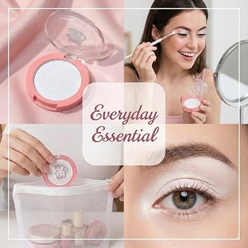 Soft Matte Blue Eyeshadow Powder In Heart Embossed Compact - Portable Pink Case With Mirror & Dual-Ended Applicator For Daytime Eye Brightening & Subtle Dimension, Smooth Velvety Texture For Everyday