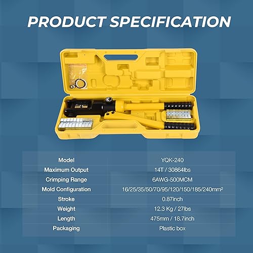 Miniatura 2 de Doppy Herramienta de prensado hidráulico manual 14 toneladas 6 AWG-40 AWG Alambre hidráulico Herramienta de prensado conjunto de terminales de
