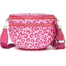 Travistar Crossbody Bags for Women - Nylon Leopard Print Cross Body Fanny Pack Woman Belt Bum Bags Large Sling Bag Crossbody Shoulder Mom Purse Fashion Waist Packs with Wide Stap Rose Red