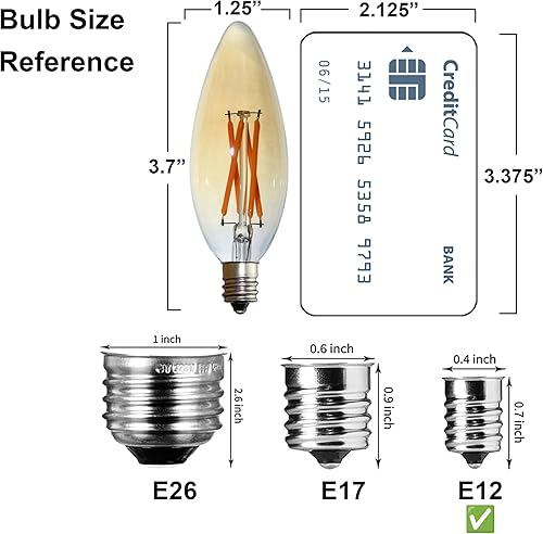 Miniatura 3 de Paquete de 12 bombillas LED Edison C32, 4 W equivalentes a 40 W, luz cálida, base E12, bombilla de vela de vidrio ámbar vintage para lámpara