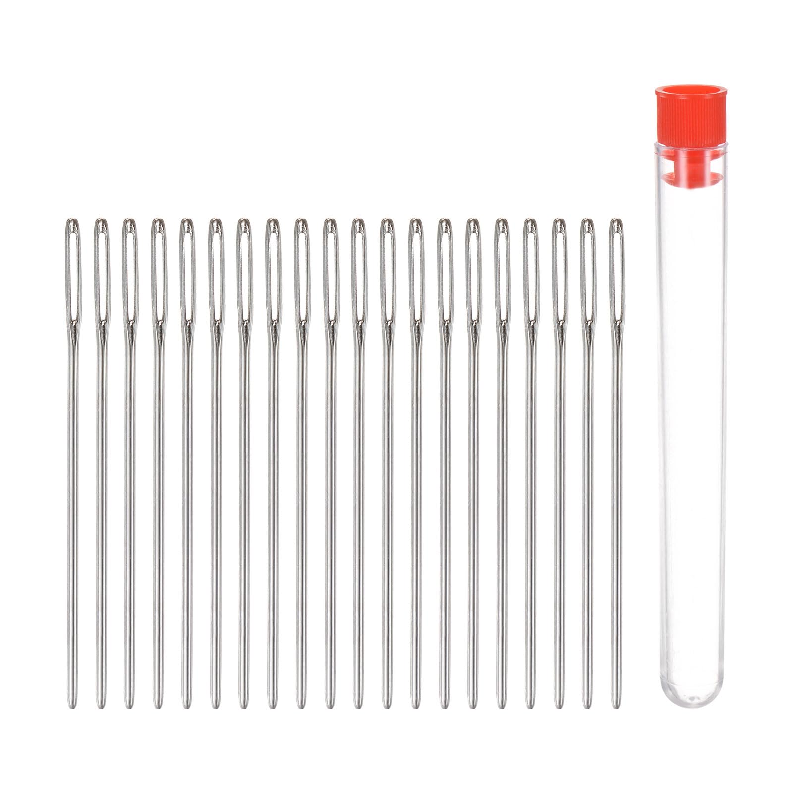 HARFINGTON 20pcs Large Eye Blunt Sewing Needles 1.25mm Dia Darning Needles Stainless Steel Tapestry Needles Yarn Knitting Needles with Storage Tube for Crocheting, Leather Working, 2Inch