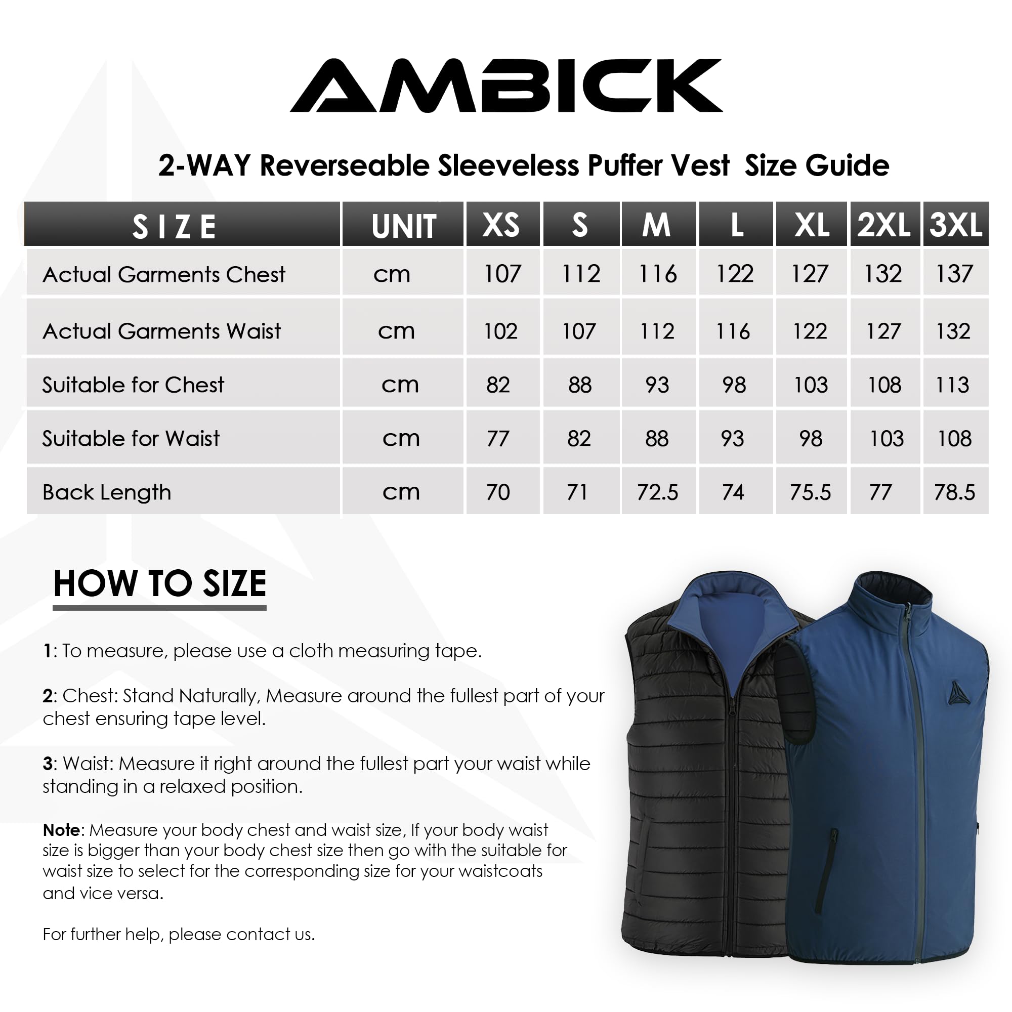 Ambick Chalecos de abrigo para hombre - Chaleco acolchado reversible y plegable para hombre, chaleco de golf bidireccional para hombre con cierre de cremallera impermeable