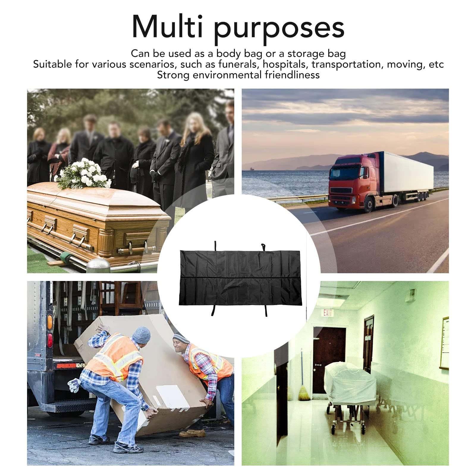 Mumusuki Sacco per Cadaveri in Tessuto Oxford210D Impermeabile con Design Portatile a Prova di Perdite per il Trasporto Funebre in Ospedale (210 * 75CM)