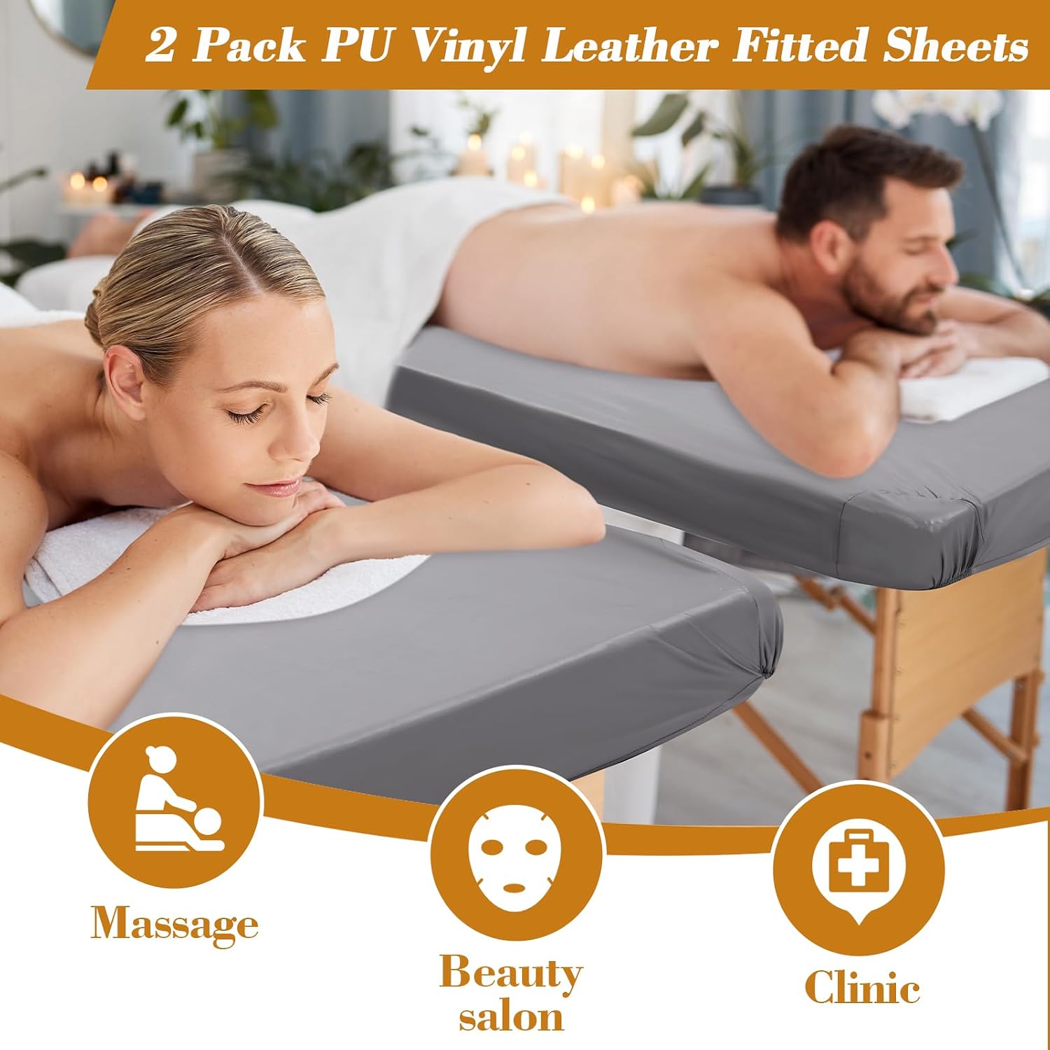 Macarrie PU Leather Massage Table Protector Cover - Waterproof, 28''-31'' Wide, 74'' Long (Gray)