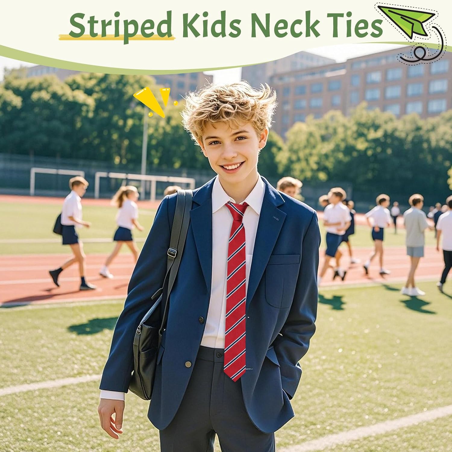 Striped Boys Ties, Classic Kids Tie Blue Teen Boys School Ties for Graduations Weddings Concerts Banquets