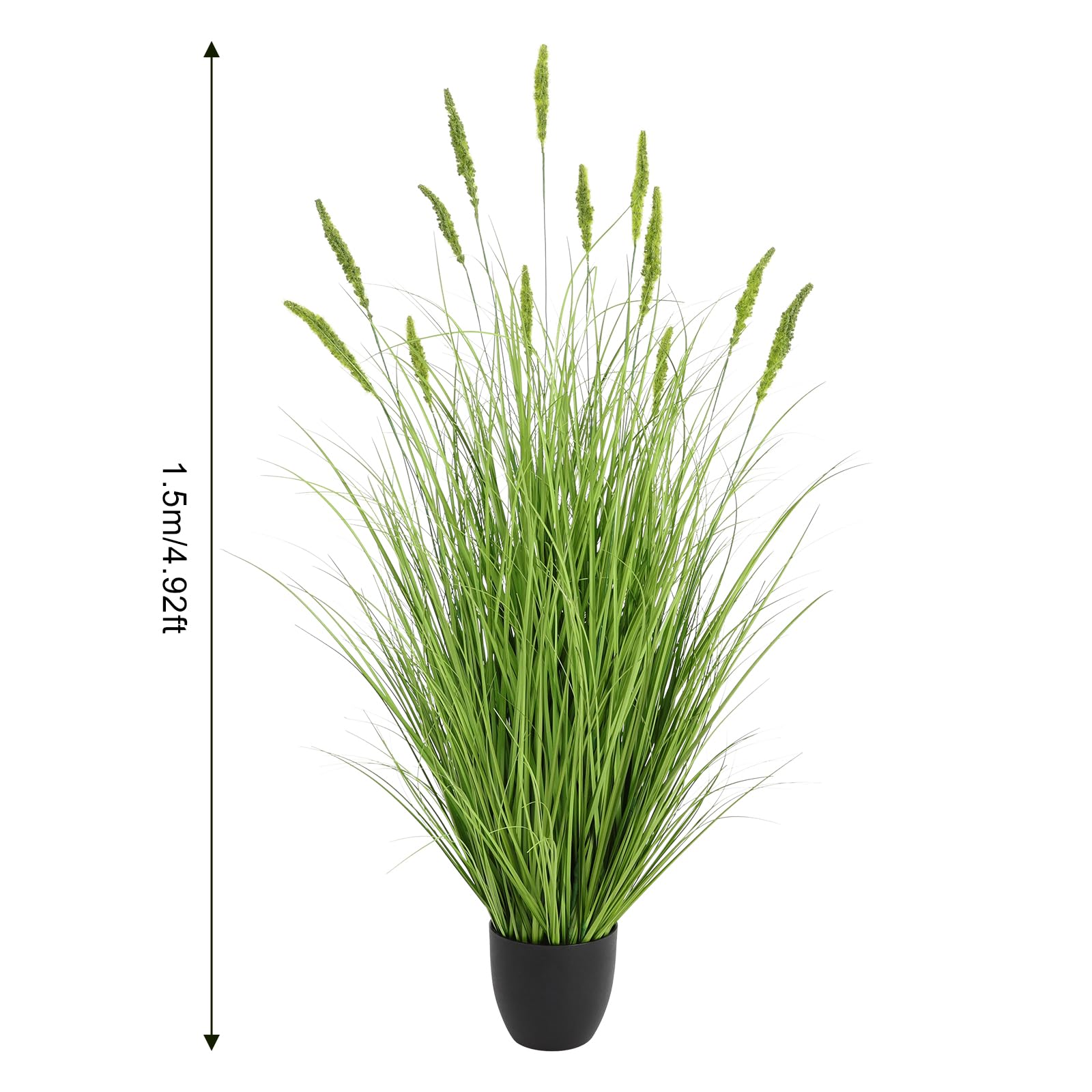 Sztuczna trawa 90 cm, ogon kota w doniczce – realistyczna sztuczna roślina do salonu i na balkon, łatwa w pielęgnacji i odporna na promieniowanie UV, czarno-zielona (150 cm)