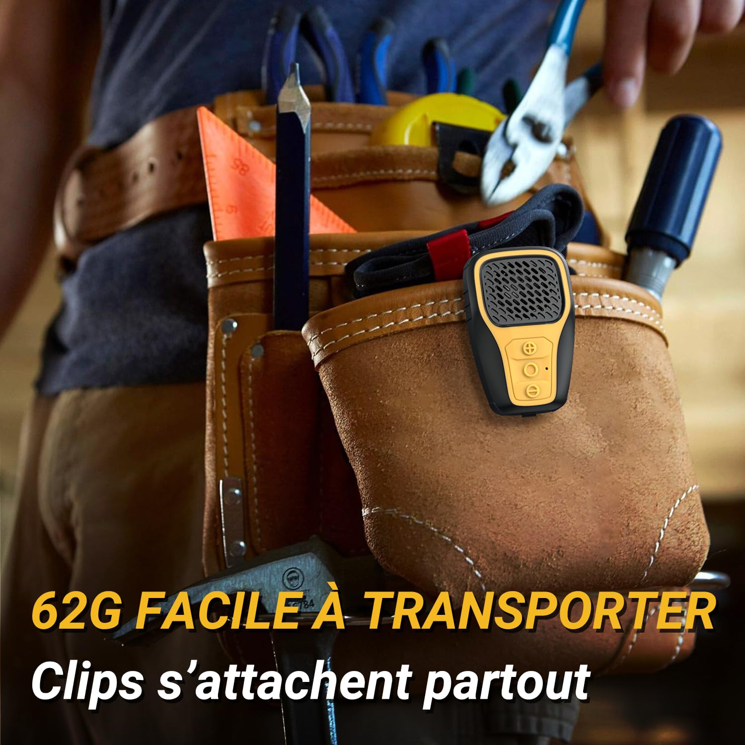 Inwa Enceinte Bluetooth Portable, Mini Haut Parleur Clip, IP67, Micro Intégré pour Musique/Appels Mains Libres, Petite Enceinte pour Travail/Maison/Extérieur/Velo (Jaune)