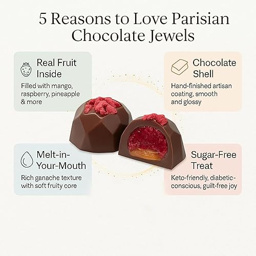 Miniatura 9 de Andy Anand Chocolatier Trufas de chocolate belgas  Caja de regalo de 25 trufas de chocolate parisinas con mango, pistacho, piña, frambuesa y fresa,