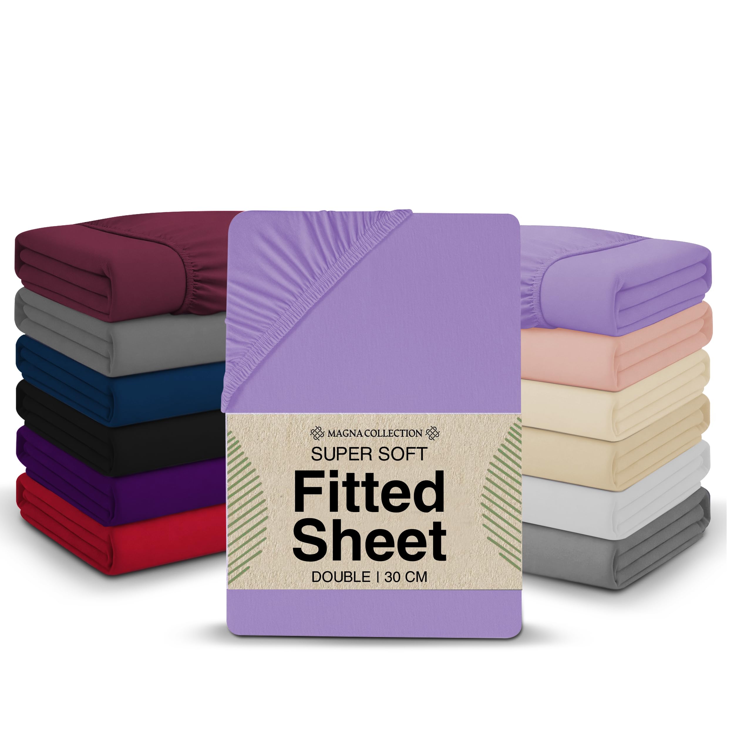 Super King Fitted Sheet - 180 x 200 cm with 30cm Deep Pocket, Soft Brushed Microfibre, Wrinkle-Free, Easy Care, Fade & Shrink Resistant by MAGNA COLLECTION (Lavender, Super King)