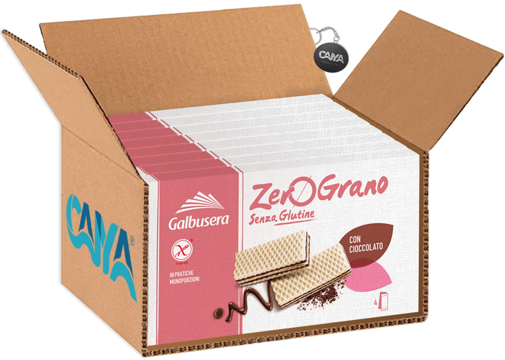 Galbusera ZeroGrano Wafer con Cioccolato Senza Glutine (Gluten Free) 180g [CAIYA® BOX da 8 Confezioni]