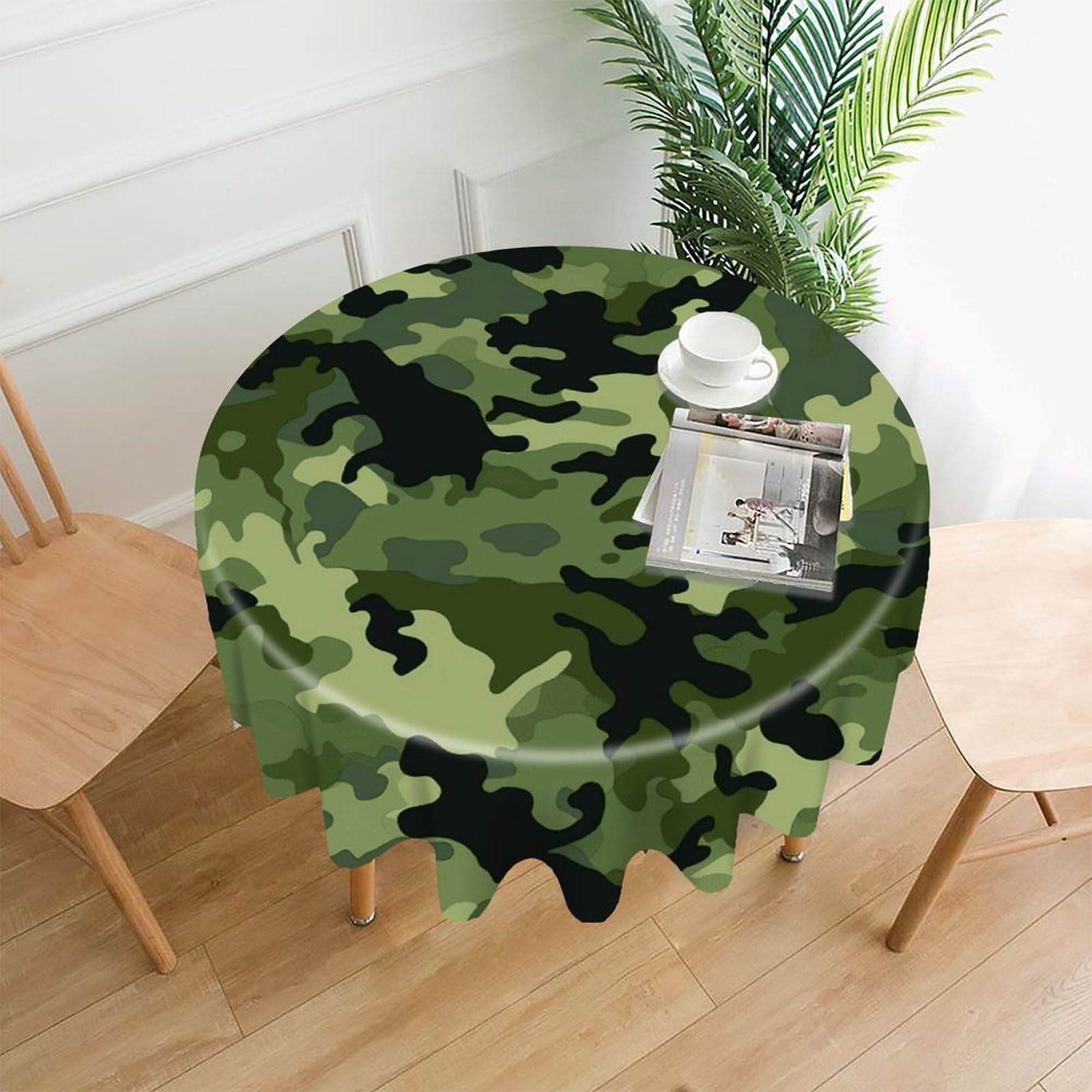 FekiLoot Camo Green Round Tablecloth Cover 60 Inch Wrinkle Free Washable Polyester Fabric Table Cover Decorative Round Table Cloth for Home Dining Kitchen Party Farmhouse
