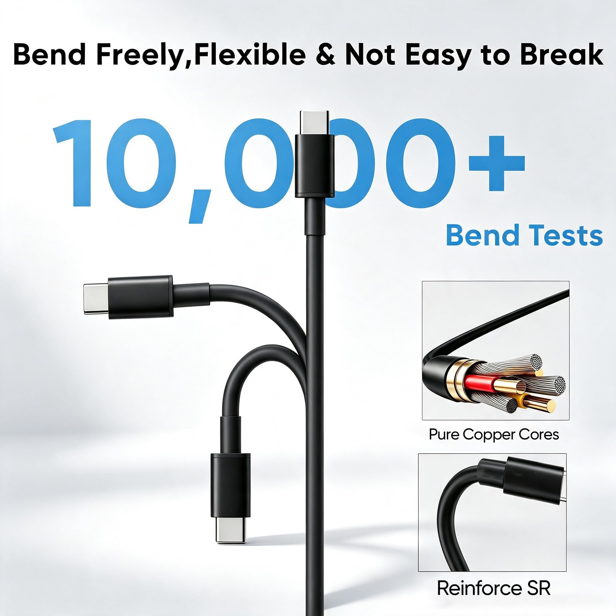 Lot de 20 câbles USB C vers USB C courts de 15,2 cm, 3 A, 480 Mbit