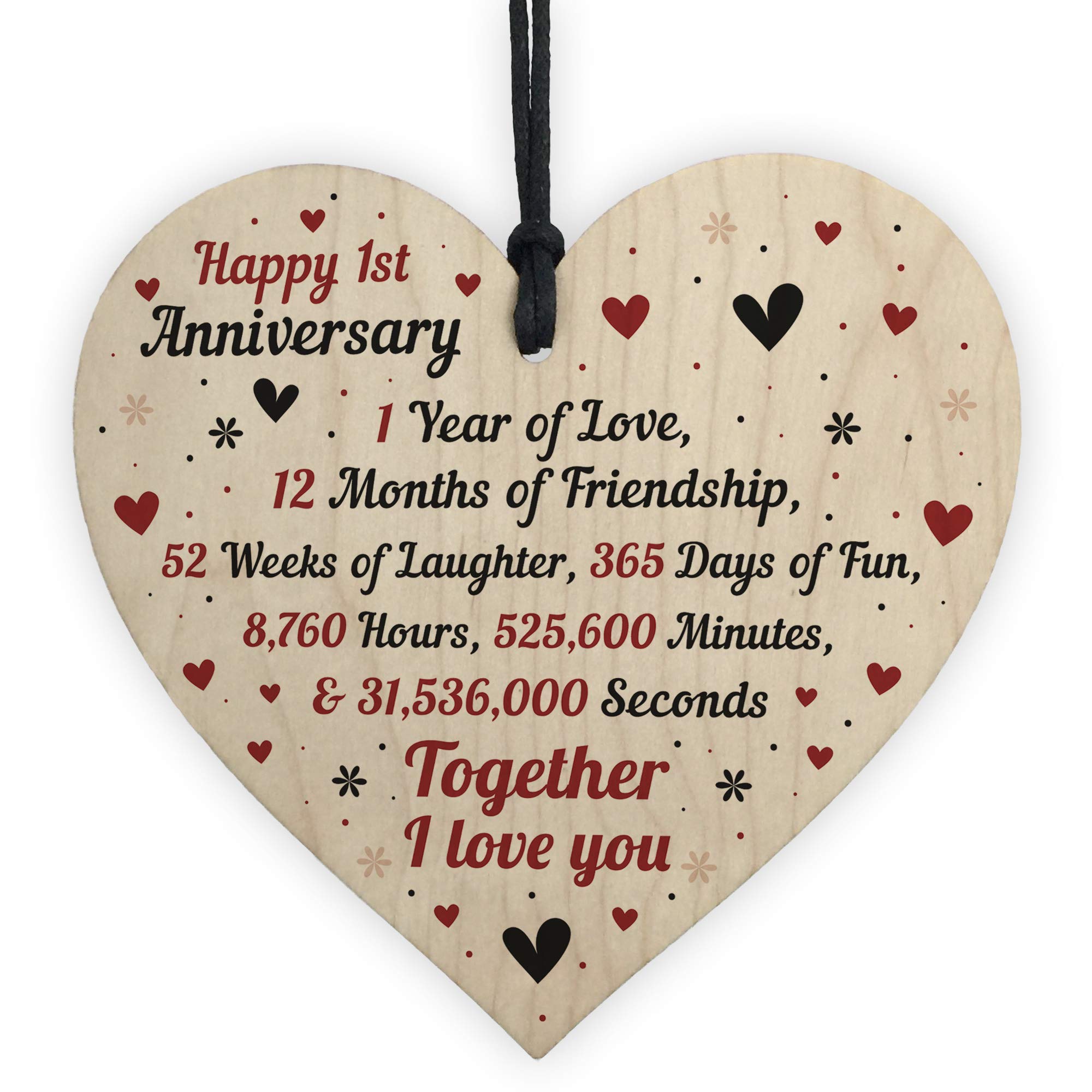 Red Ocean 1st Wedding Anniversary For Him Her Wood Heart Keepsake Husband Wife Boyfriend Girlfriend