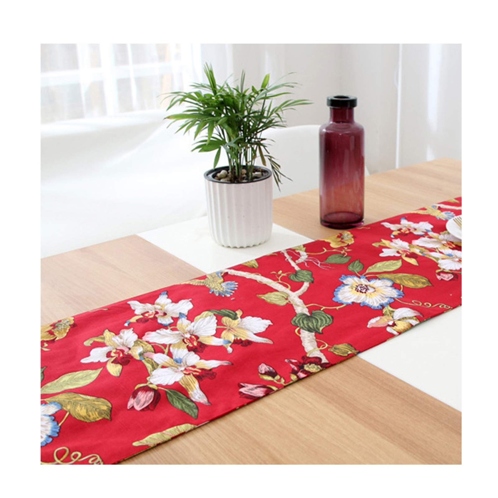 Chemin de table rouge 30x240cm KnSam en polyester coton motif fleurs