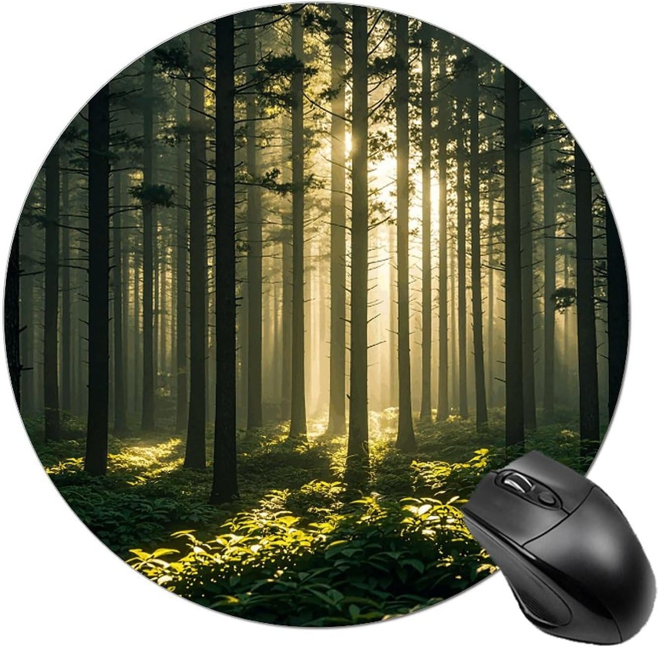 Mousepad Forest White Light Desk Pad with Non-Slip Rubber Base Gaming Round Mousepad Waterproof Circle Desk Mat for Laptop Office Desk Accessories for Gaming Mat 7.8 in