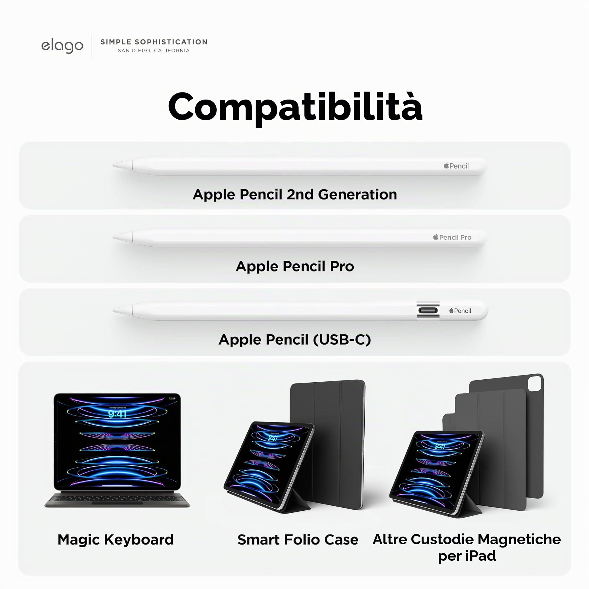elago Supporto in Metallo per Apple Pencil (USB-C), Pro e 2ª Generazione | Compatibile con Apple Magic Keyboard, Smart Keyboard Folio e Cover Magnetiche per iPad, Mantiene Apple Pencil in Posizione