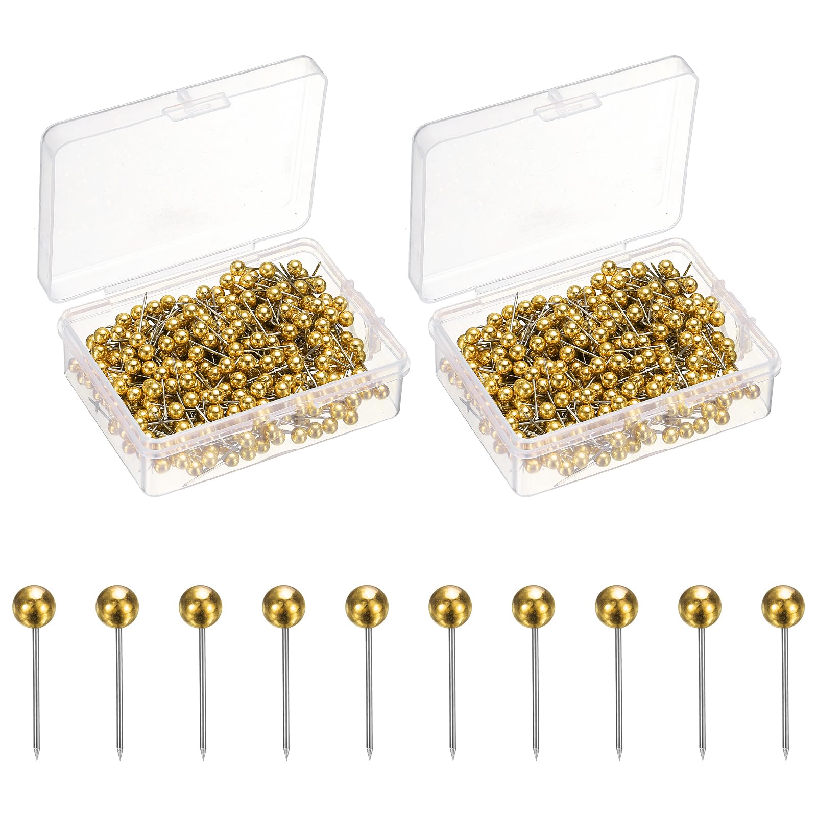 sourcing map 800 Pcs Push Pins, Map Thumb Tacks 4mm Round Head Decorative Push Pins for Bulletin Board Home Office Travel Wall DIY Crafts Map Photo, Gold