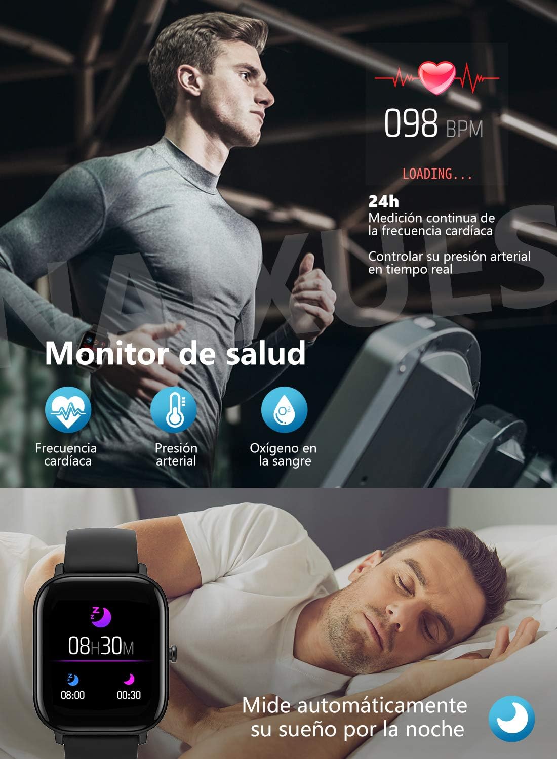 NAIXUES Smartwatch, Reloj Inteligente Impermeable IP67 Reloj Deportivo 1.4\