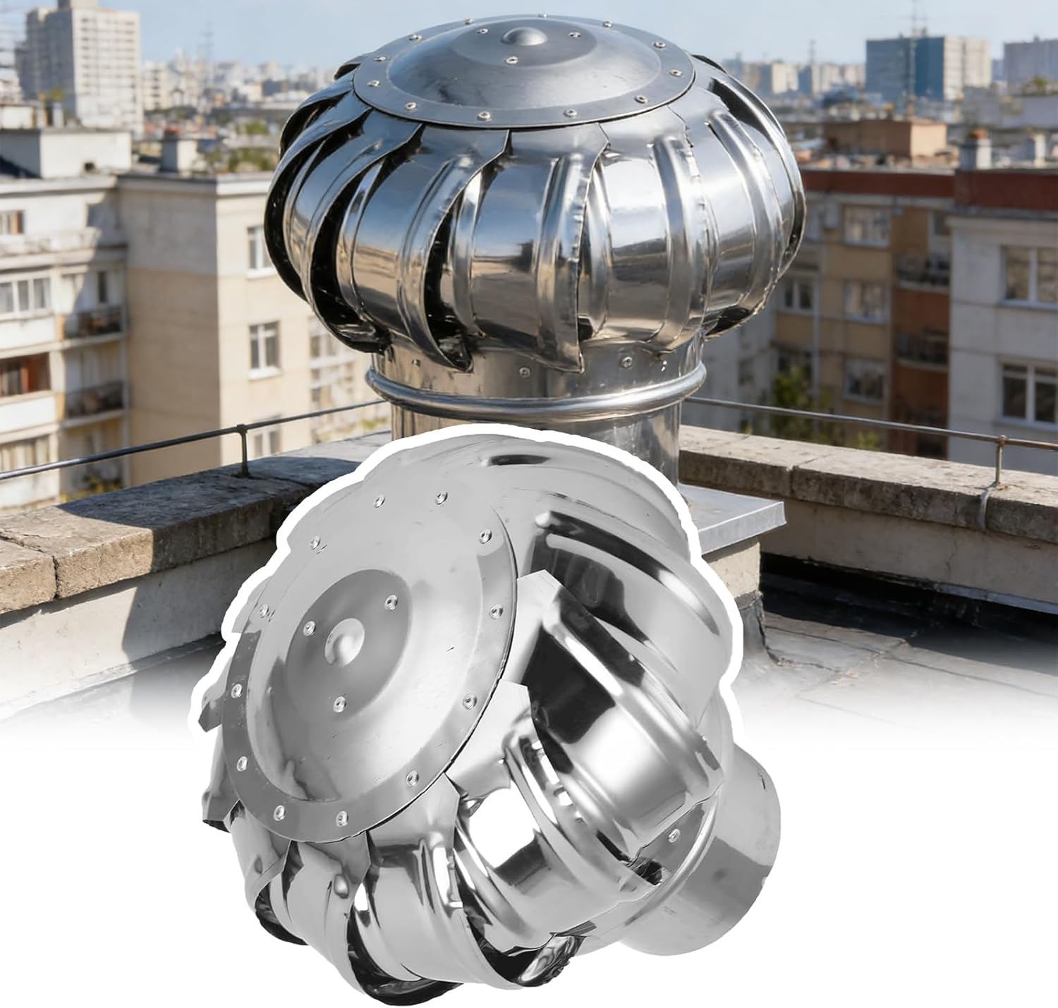 304 Stainless Steel Exhaust Cap - 100mm/4in Round Roof Flue Vent, Durable Air Vent Outlet for Chimneys, Compatible with 8" to 24" Wind Turbines, Weather-Resistant Design
