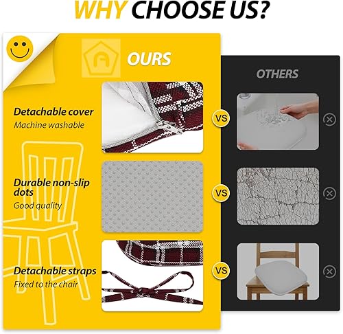 Miniatura 46 de AAAAAcessories Cojines en forma de D, espuma de 2 pulgadas de grosor, con lazos y funda extraíble lavable a máquina, 17 x 16 pulgadas, juego de 4