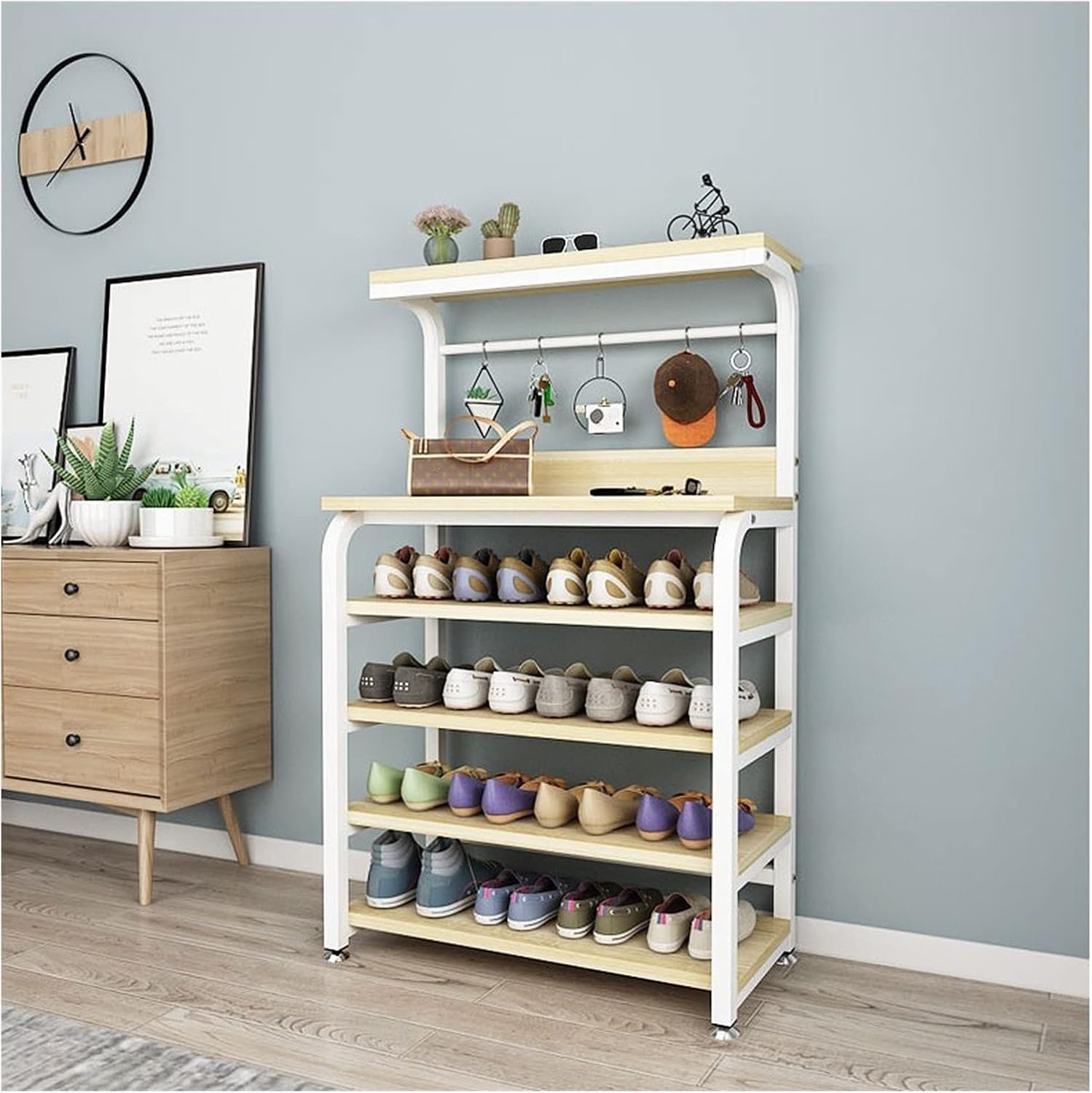 Doorway Shoe Rack Layered Design Shoe Rack Multifunctional Display Rack Coat Bookshelf Large Capacity Storage Rack Artificial Board Material Shoe Rack Shoe Organizer (Color : A) (A)