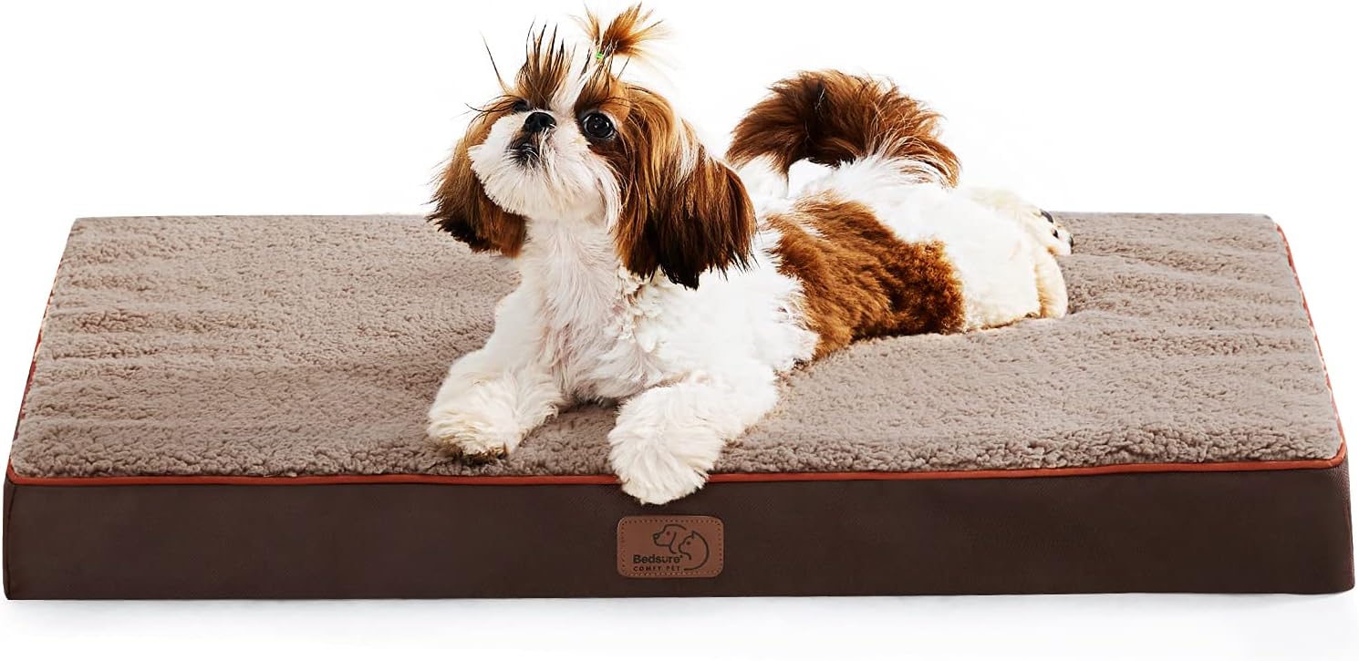 BedsureMedium Dog Bed for Medium Dogs - Orthopedic Waterproof Dog Beds with Removable Washable Cover, Egg Crate Foam Pet Bed Mat, Suitable for Dogs Up to 35lbs, Brown