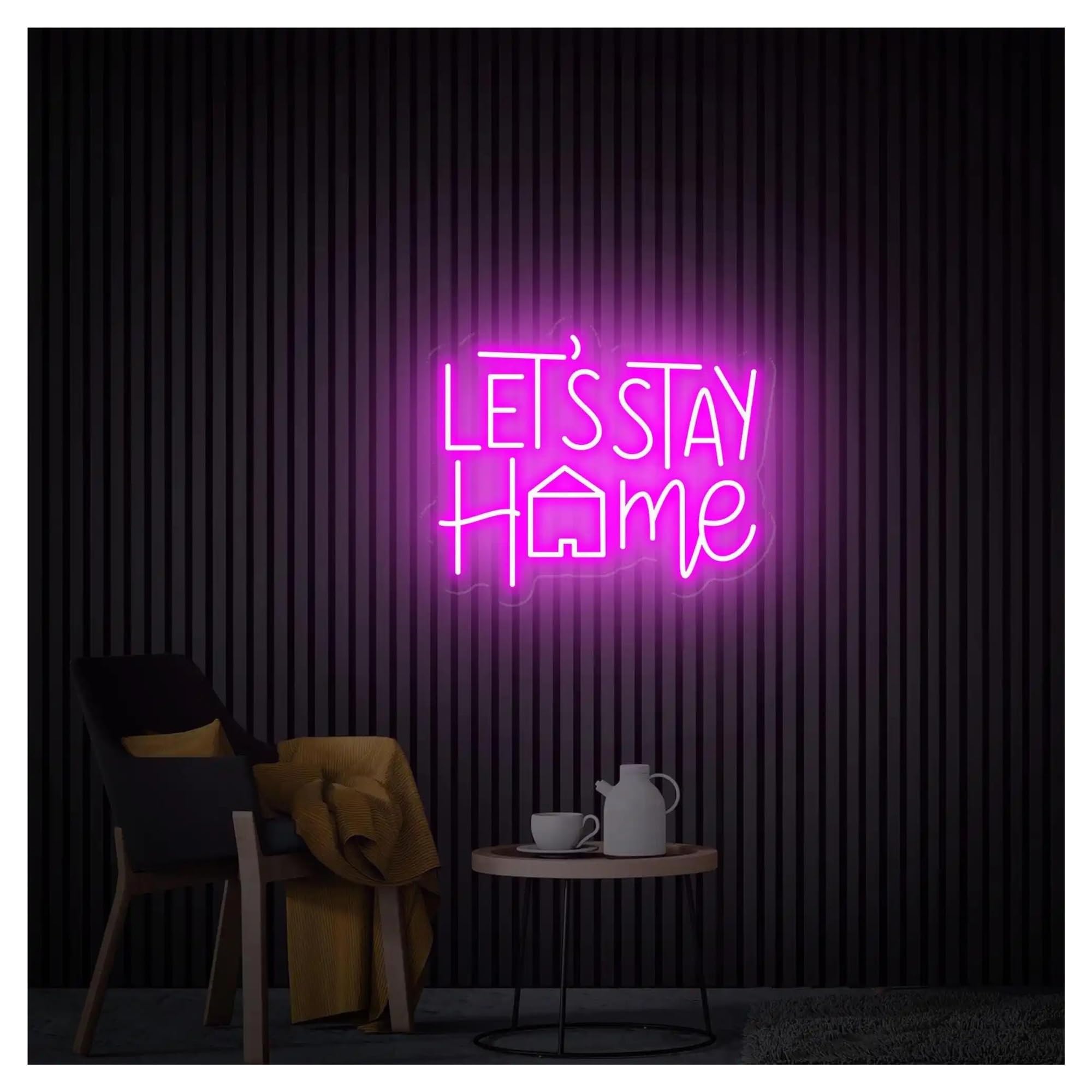 Shouxi B Sign Lamp Let's Stay Home Neon Sign For Edroom Game Room Living Room Art Aesthetic Wall Hanging 25.5Cmx38.1cm(B)