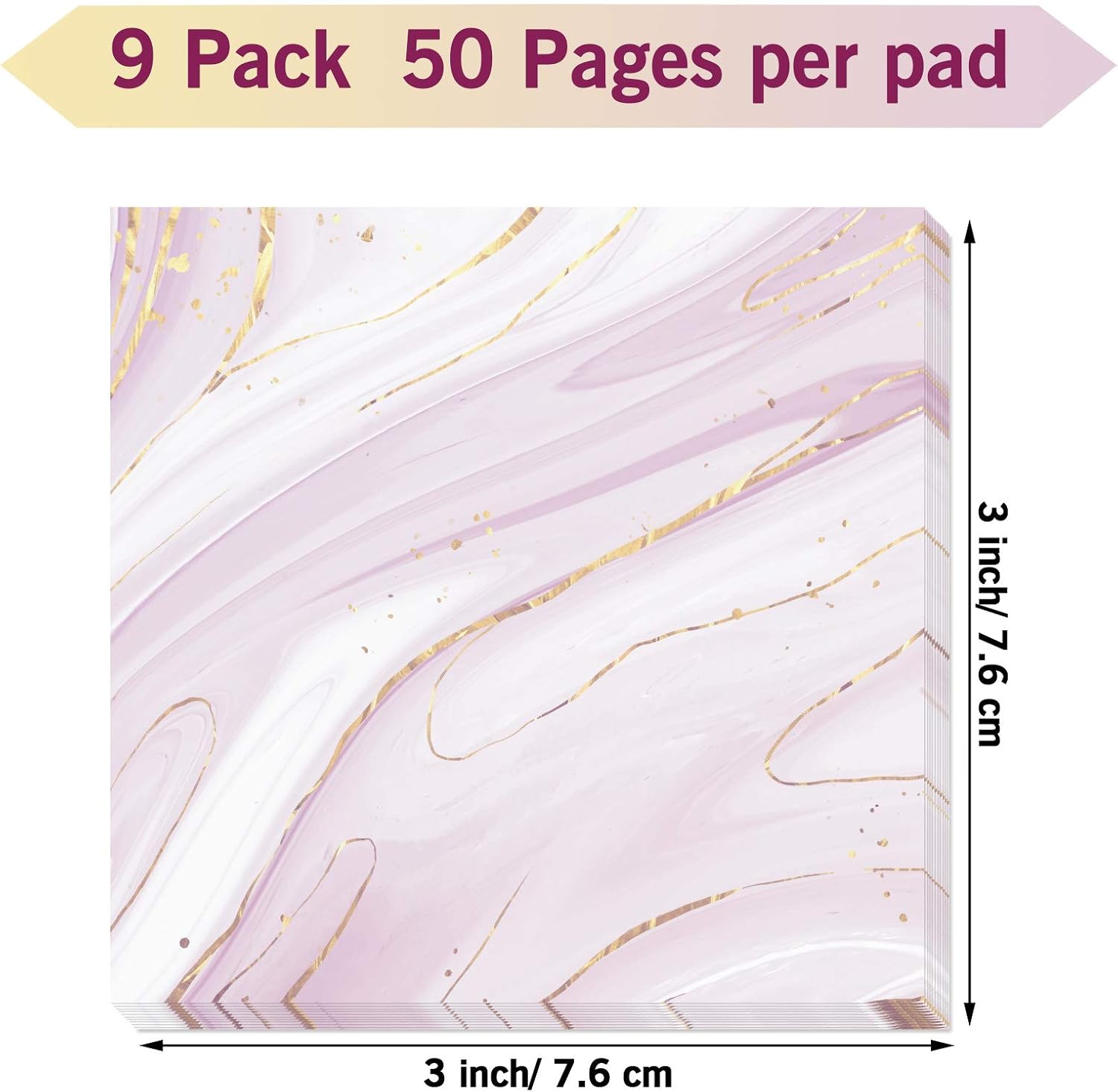 9 Pieces Marble Sticky Note Pads Adhesive Memo Notes Self-Stick Note Pads for Reminders, Study, Work, Office, School and Home, 9 Styles (Simple Colors)