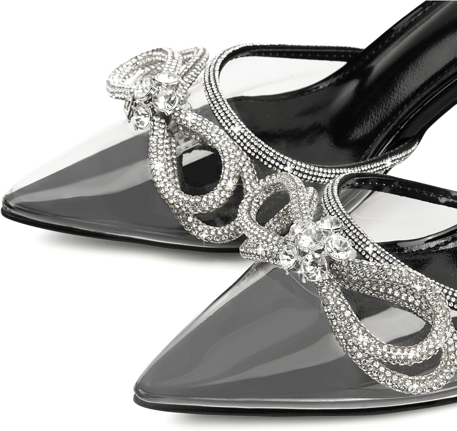 JENN ARDOR Women’s Heels for Bride Sparkly Low Heels Slingback Pumps 3.4 inch Clear Kitten Heels Wedding with Rhinestones Bow Pumps Pointed Toe Sandals Dress Shoes for Prom Party Dating - Image 6
