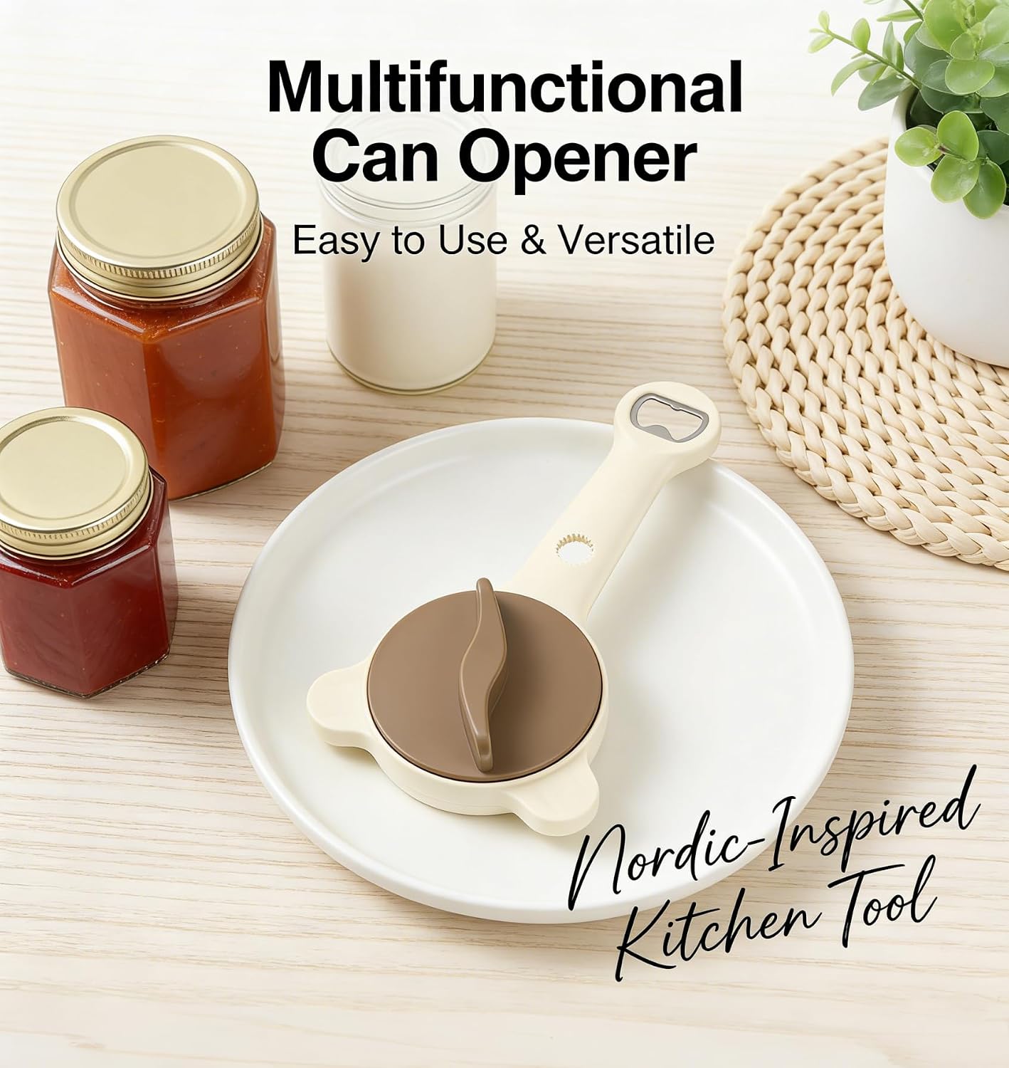 4-in-1 Jar Opener, Adjustable Stainless Steel Lid Remover for Weak Hands, Multi-Purpose Kitchen Tool for Jars, Bottles and Cans (1PC)