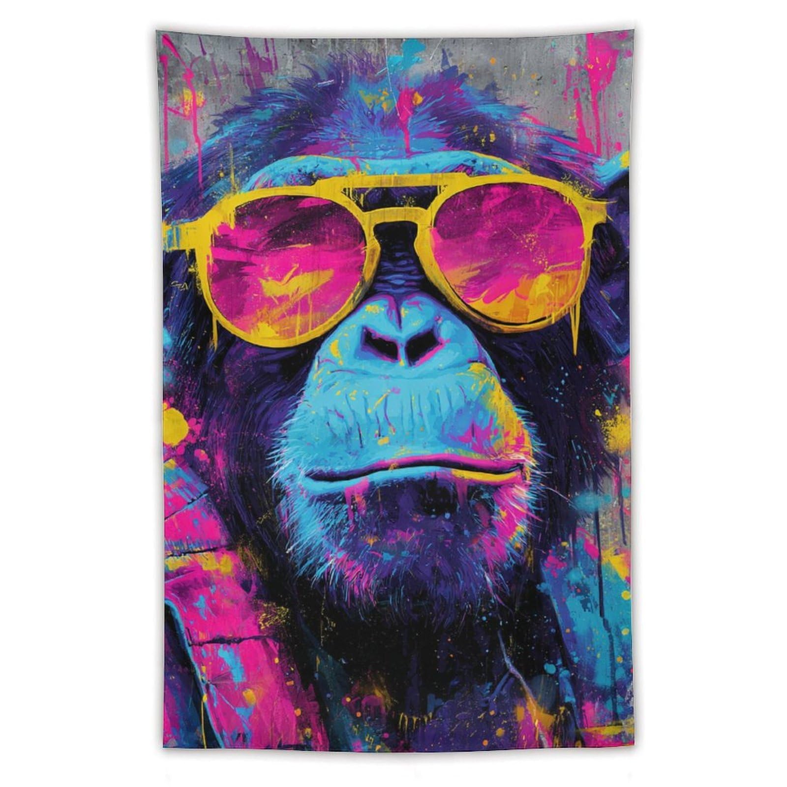 Jubonexis Cool Monkey Wearing Sunglasses Tapestry Polyester Aesthetic Wall Hanging Bedroom Living Room Dorm Decor 40"x60"