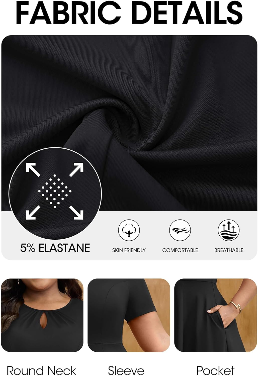 Nmoder Plus Size Dress for Women - Casual Short Sleeve Keyhole A-Line Church Work Summer Midi Dresses with Pockets - Image 6