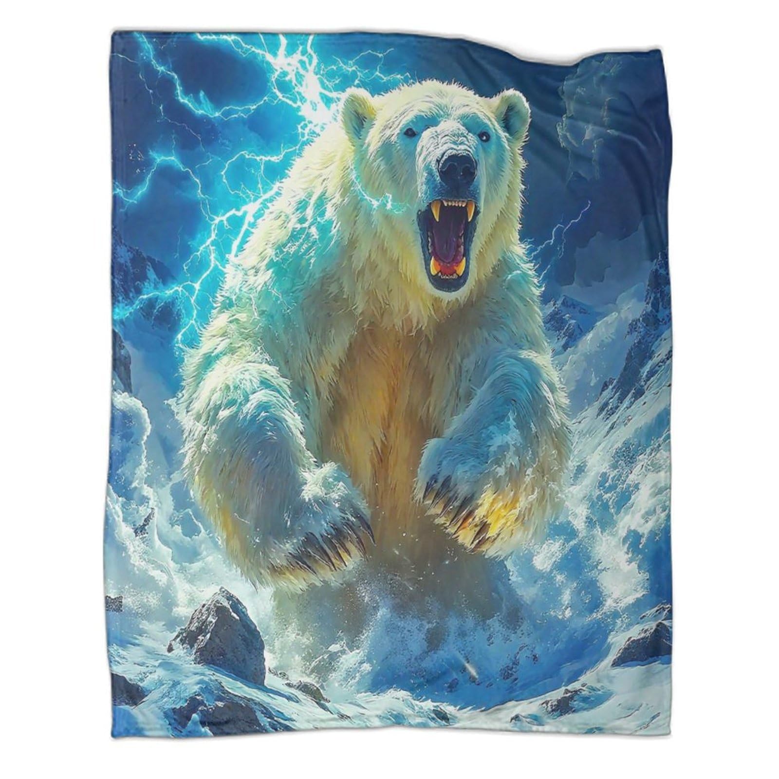 Couverture ours polaire 3D en flanelle contre le froid en voyage