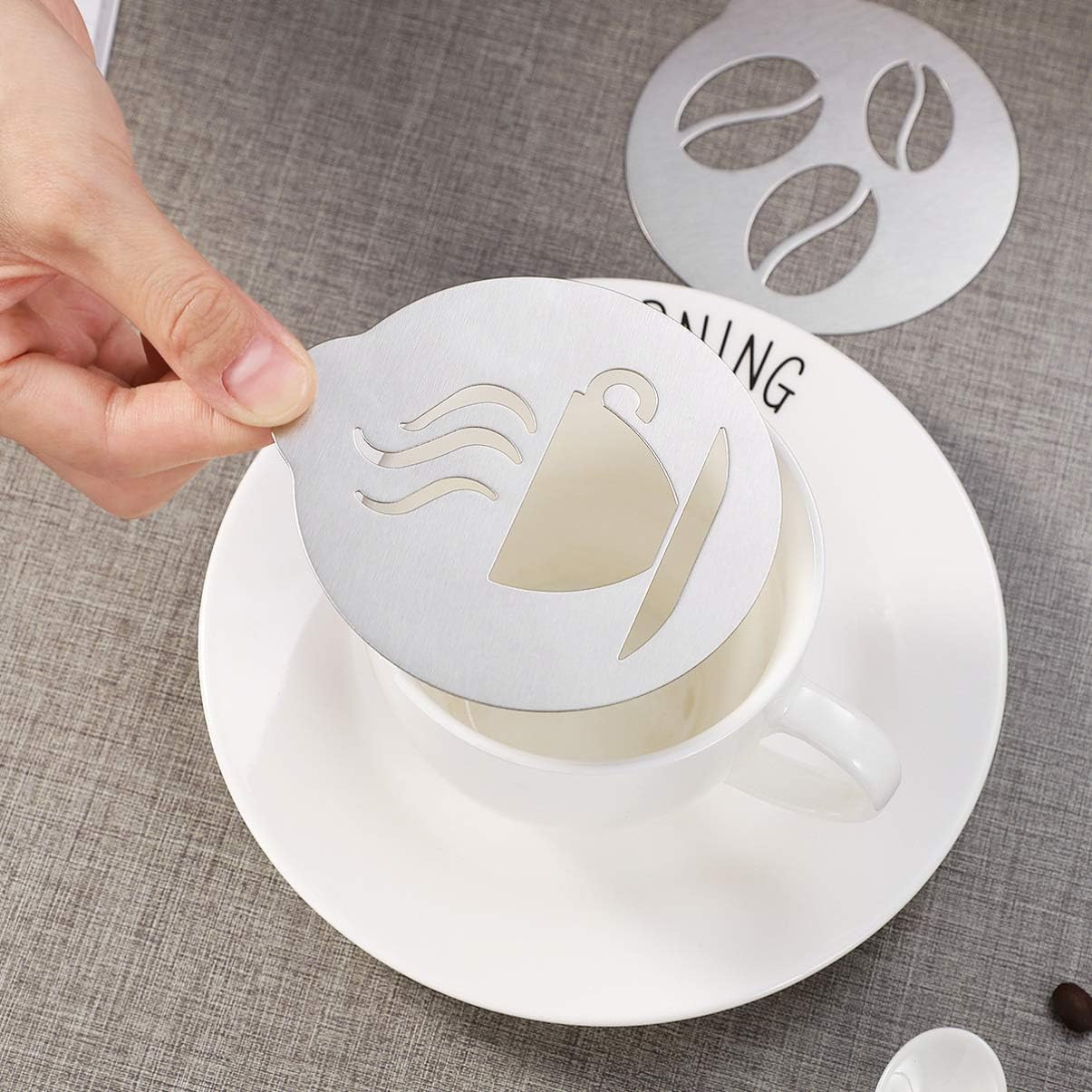 Coffee Decorating Stencils, 5Pcs Stainless Art Stencils Garland Mould Cappuccino Art Templates for Mousse, Cup Cake, Birthday Cake, Coffee, Hot Chocolate