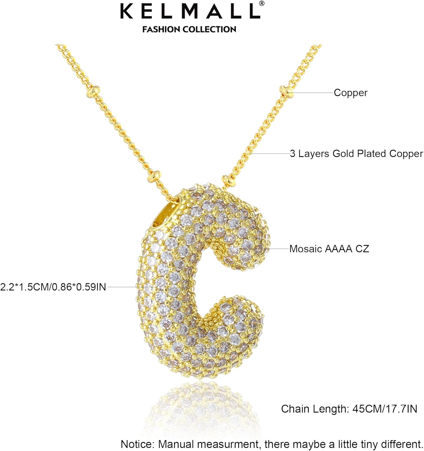 KELMALL 14K Gold/Silver Plated Chunky Bubble Initial Necklace for Women – Dainty Personalized Letter Pendant with Cubic Zirconia – Bold Statement Jewelry Gift for Her Birthday Anniversary - Image 5