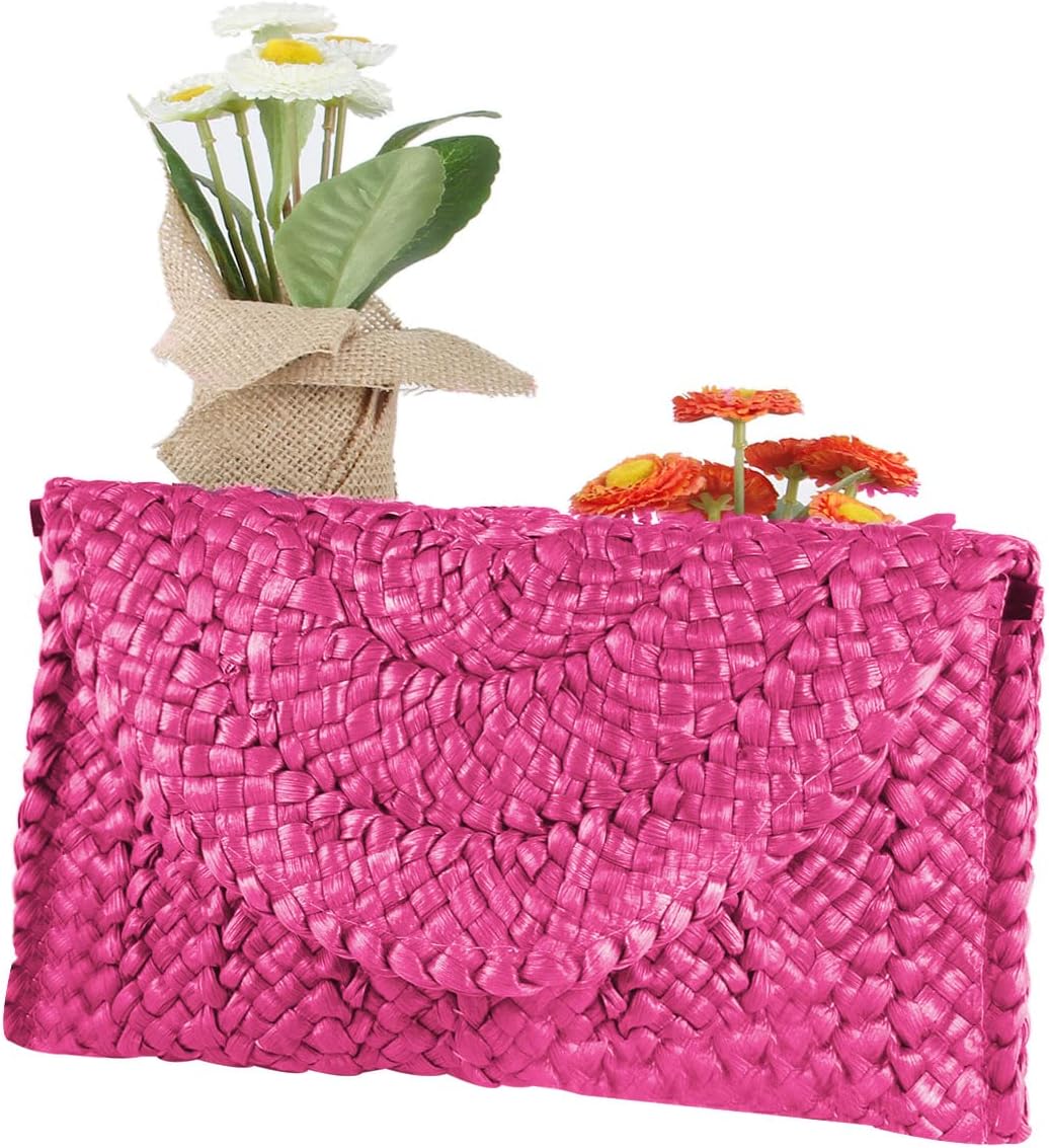 KUANG! Womens Straw Clutch Purse Handbag Shoulder Clutch Envelope Wallet Beach Straw Purse for Ladies - Image 4