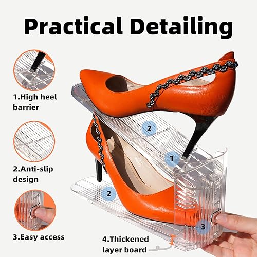 Miniatura 5 de Organizador de ranuras para zapatos, 12 unidades ajustables de doble capa, soporte de almacenamiento con 50% de ahorro de espacio, transparente