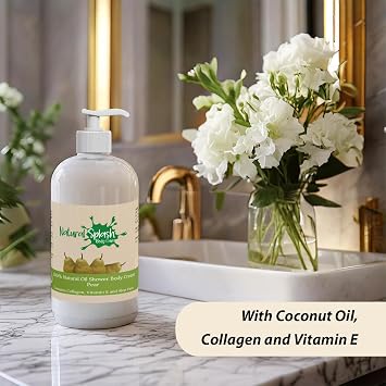 Shower Body Cream - Pear with Shea Butter, Collagen, Vitamin E and Aloe Vera - Moisturizing, Nourishing, and Soothing Skin Care - By Natural Splash.