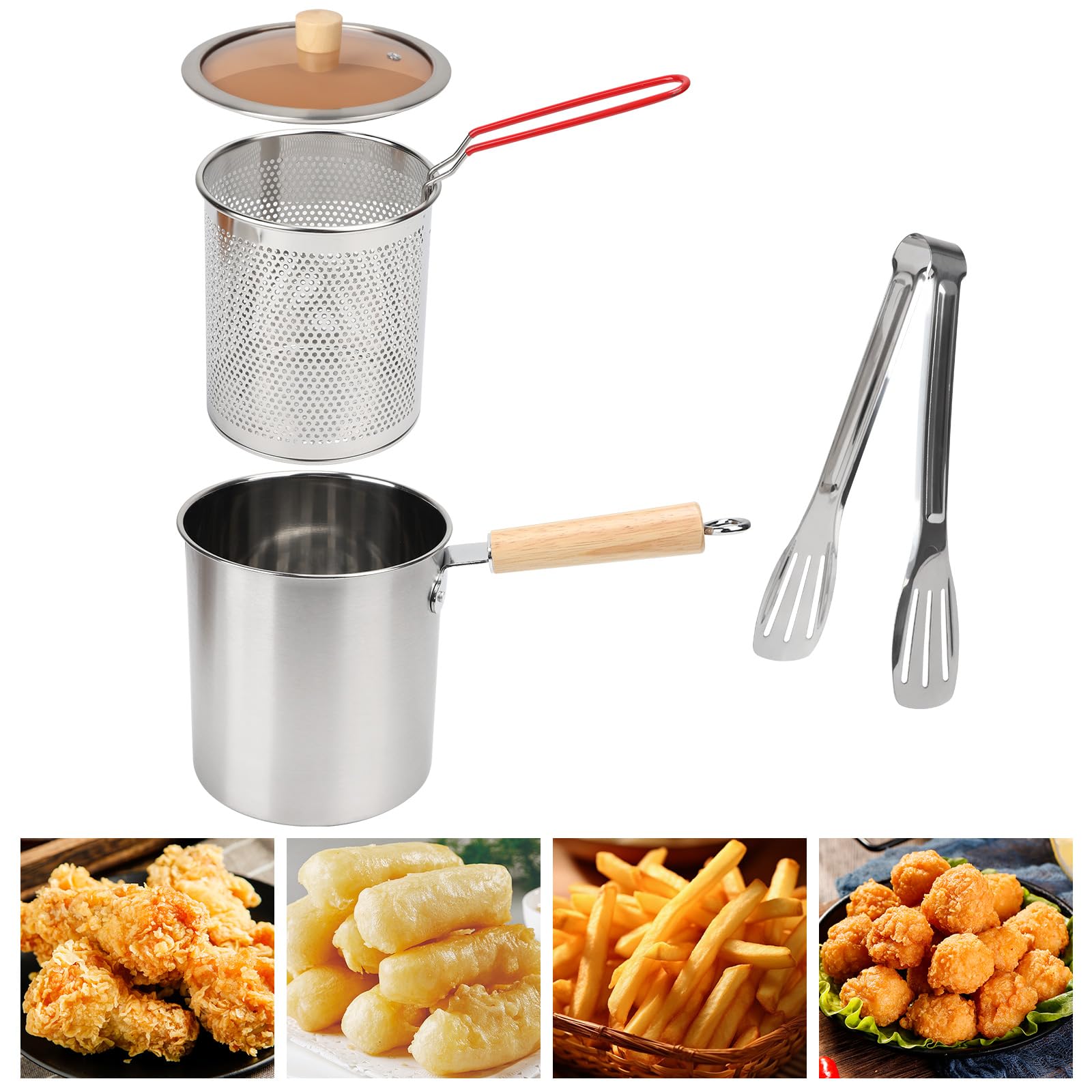 Mini Friteuse avec Panier Passoire,Pots de Filtre à Huile en Acier Inoxydable Avec Couvercle Et Clip Anti-PoussièRe, RéCipient Graissee PoignéE Pour Graisse Cuisson Frire pour Frites,Poisson (3L)