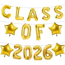 Graduation Balloons, Class of 2026 Balloons, 16Inch Gold Grad Class of 2026 Letters Foil Balloon Sign with Star Balloons, Class of 2026 Decorations for High School College Graduation Party Decorations