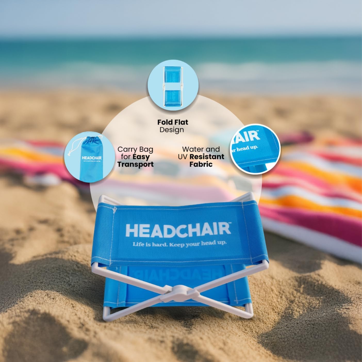 HeadChair™ – Vintage Beach Lounger Headrest | Compact Folding Beach Pillow (Pink Lemonade)
