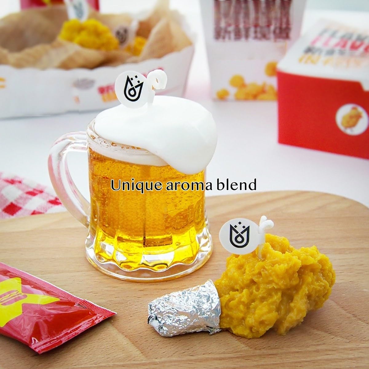 Quirky Scented Candle Set Chicken & Beer Unique Food-Inspired Gift Desk Decor Stress Relief Father's Day Watch Party (Medium (2Beers, 8Chicken))