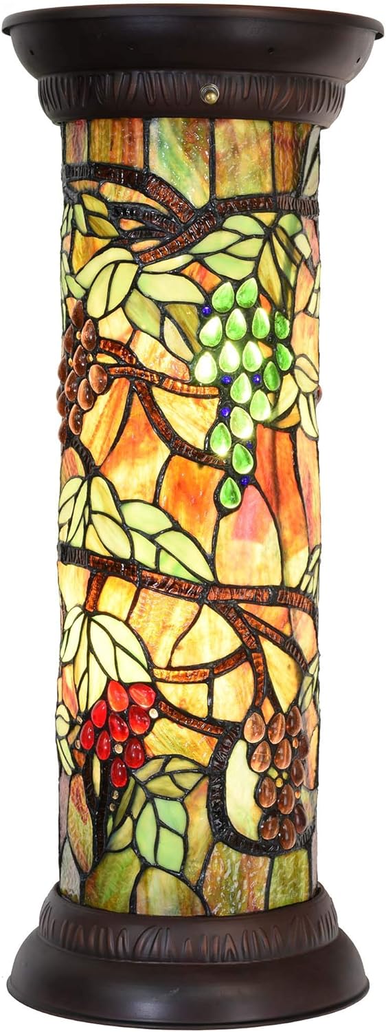 Bieye L10769 Grape Vine Tiffany Style Stained Glass Pedestal Floor Lamp for Decorating, 26 inches Tall