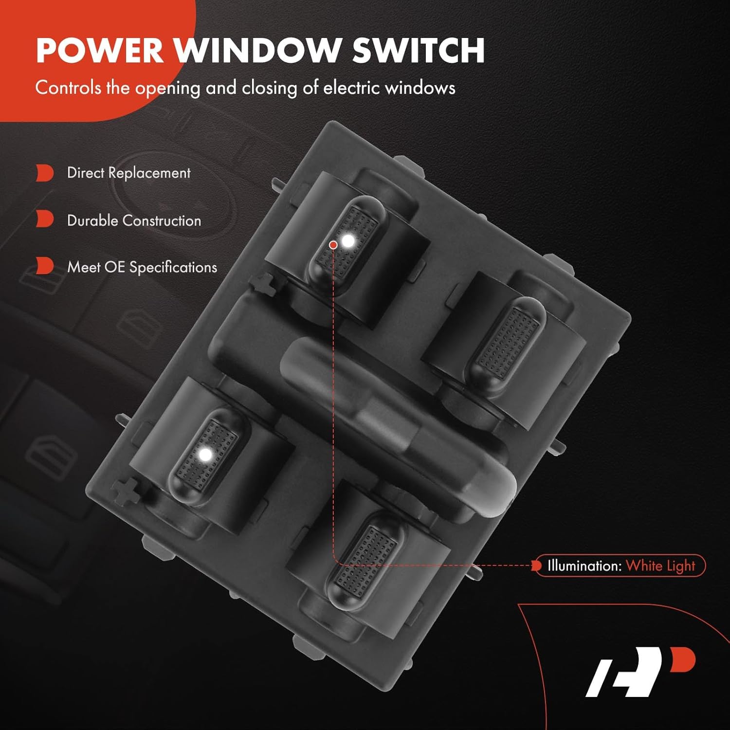 A-Premium Power Window Master Control Switch Compatible with Jeep Wrangler 2007 2008 2009 2010 Sport Utility 4 Door, Front Left Driver Side, Replace# 4602756AB, 4602756AA